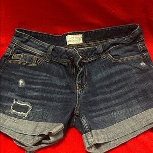 Aeropostale Women's Distressed Dark Blue Jean Shorts